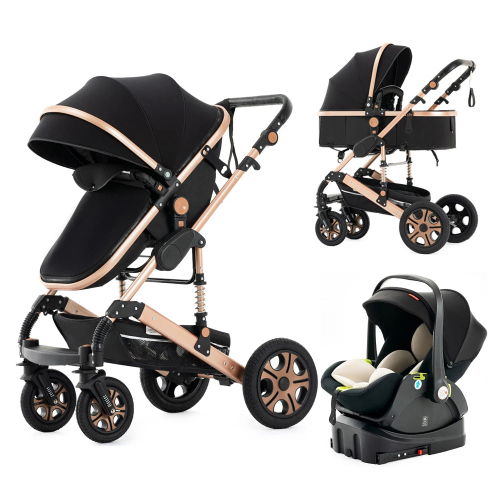 Infant Car Seat Combo Stroller Travel System for Newborn with Isofix Base,Baby Carriage 3in1 Reversible Stroller suit Toddler