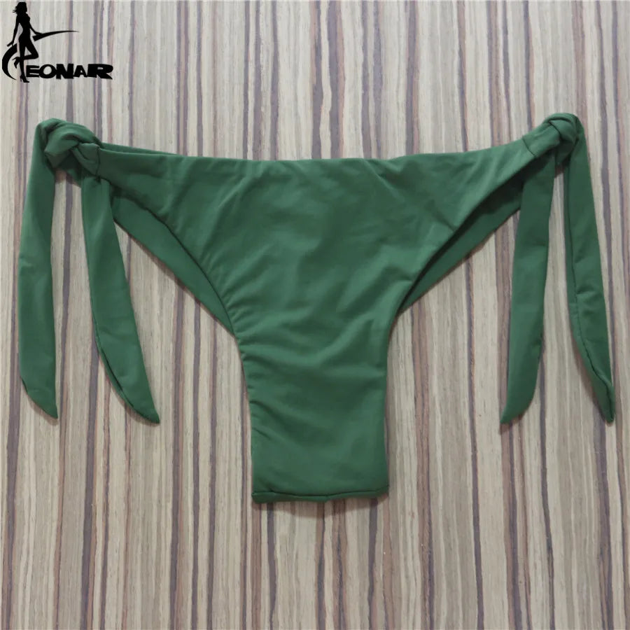 Sexy Solid Thong Bikini Brazilian Cut Swimwear Women Bottom Adjustable Briefs Swimsuit Panties Underwear Thong Bathing Suit