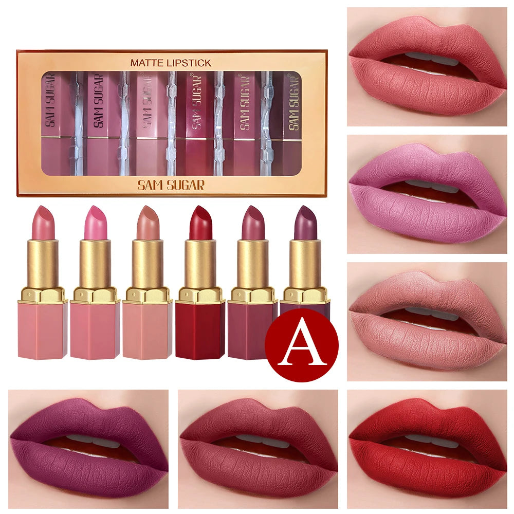6 Colors Glitter Matte Lipstick.