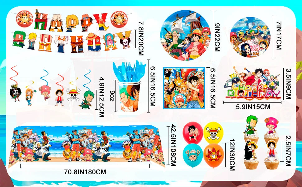One Piece Birthday Party Supplies Set – 117pcs 🎉🏴☠️