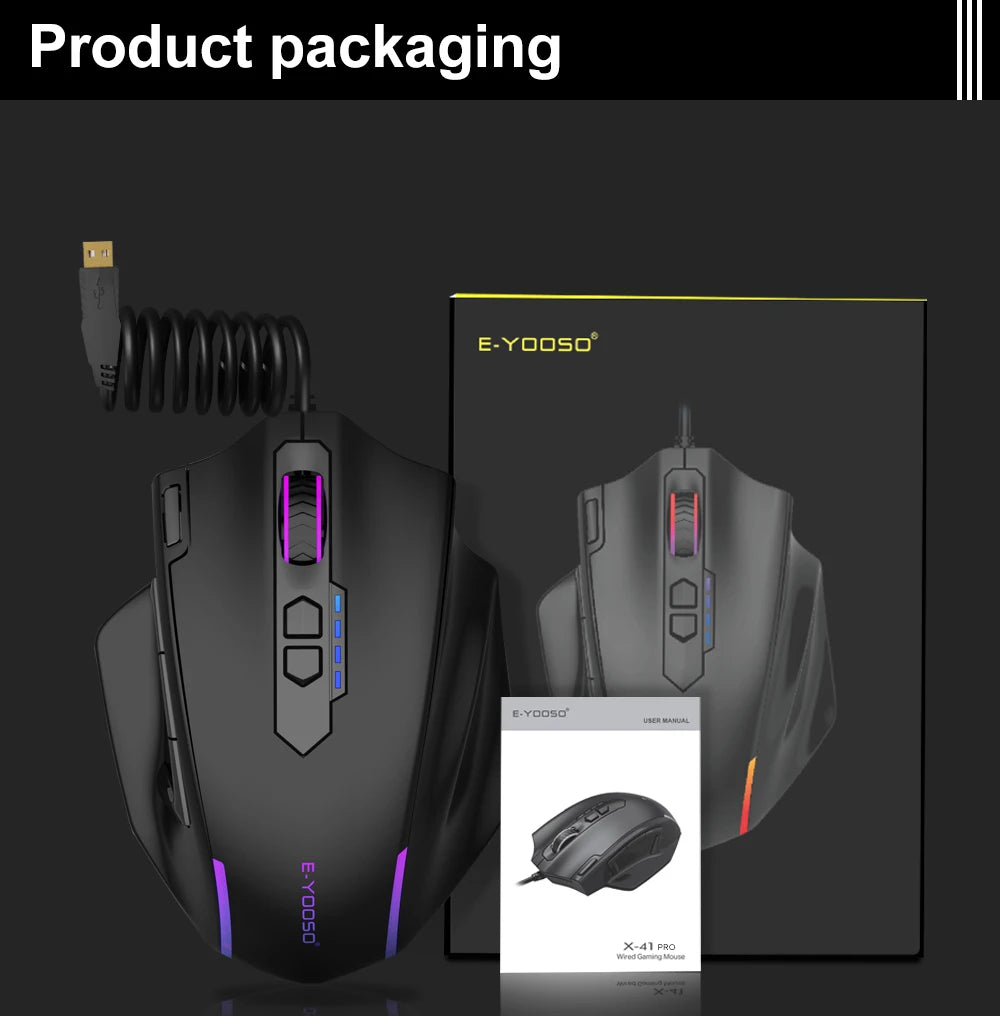 E-YOOSO X-41 USB Wired RGB Gaming Mouse 24000 DPI SG8960 10 buttons programmable game Optical mice for Computer PC Laptop