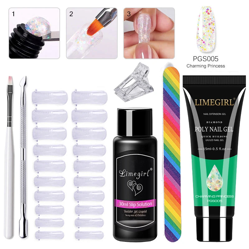 LIMEGIRL Set Poly Nail Gel for Extension Gel Set Manicure Acryl Gel Varnish Set 15ML Acrylic Liquid Nail Art Nail Kit UV Gel Kit