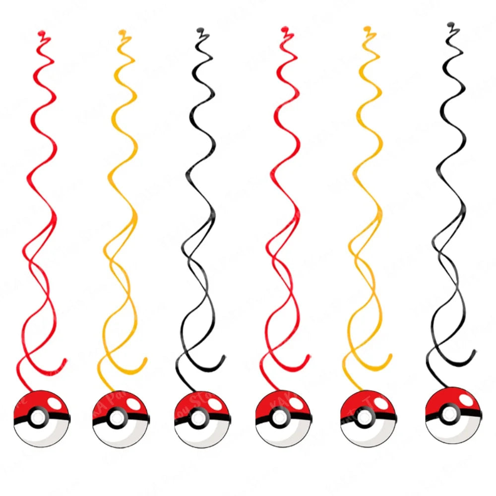6/12/18/24Pcs Pokemon Hanging Swirls Decorations Pikachu Ceiling Swirl Foil Decor Kids Baby Shower Birthday Party Supplies