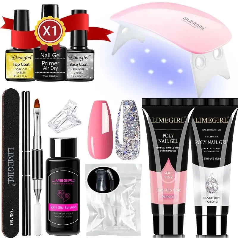 LIMEGIRL Nail Extension Gel Set With UV LED Lamp Quick Extend Mold Nail Kit Gel Set Vernis Semi Permanent For Manicure Set