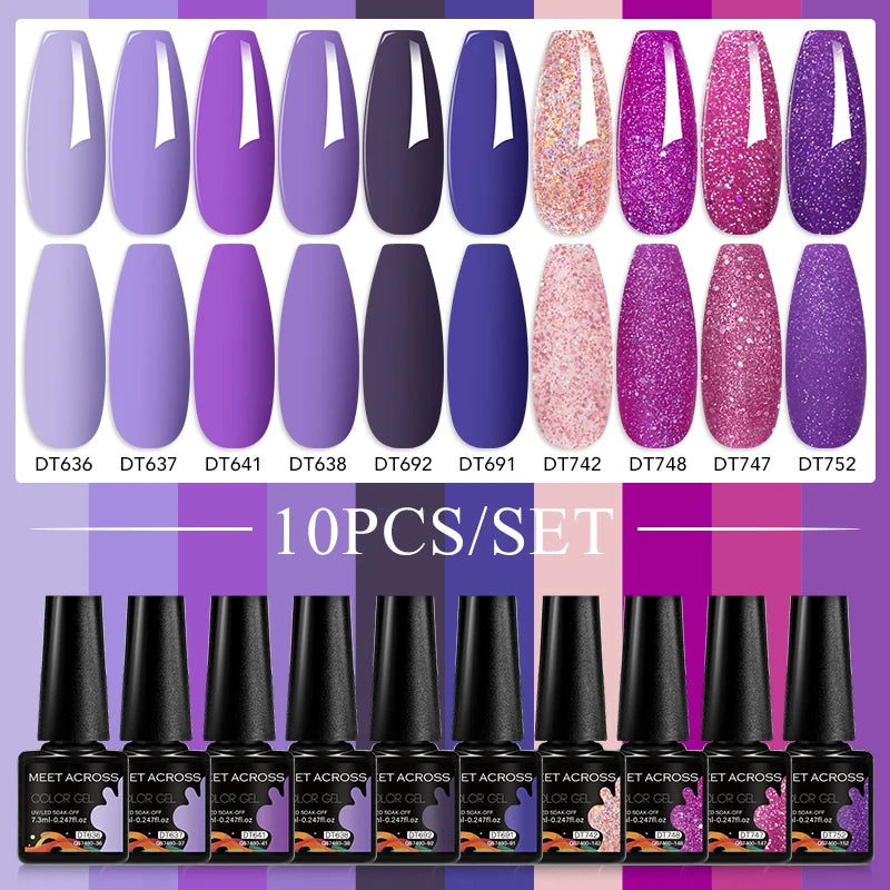 10PCS/Set 7.3ml Hot Pink Red Glitter Gel Nail Polish Soak Off Uv Led Nails Shine Finish For Diy Nail Art Manicure Nail Supplies