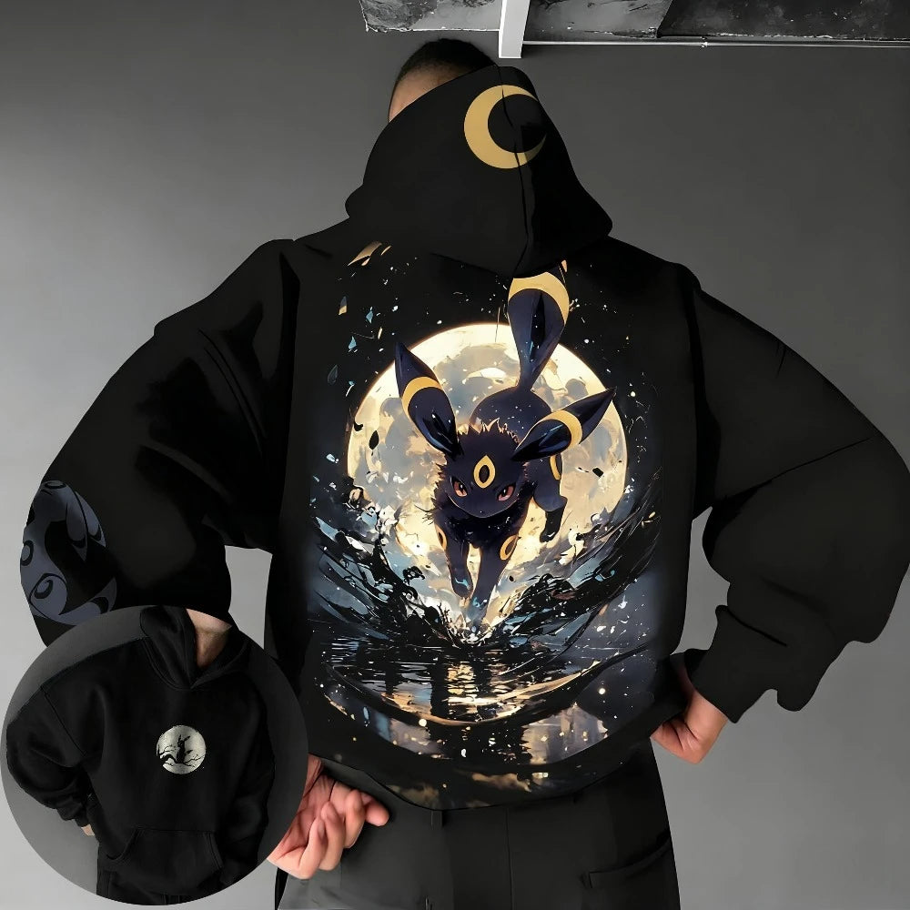 Pokémon Handheld Game Umbreon Printed Men's Jumper 2025 Autumn/Winter New Loose Casual Gym Sports American Hip Hop Sweater Top