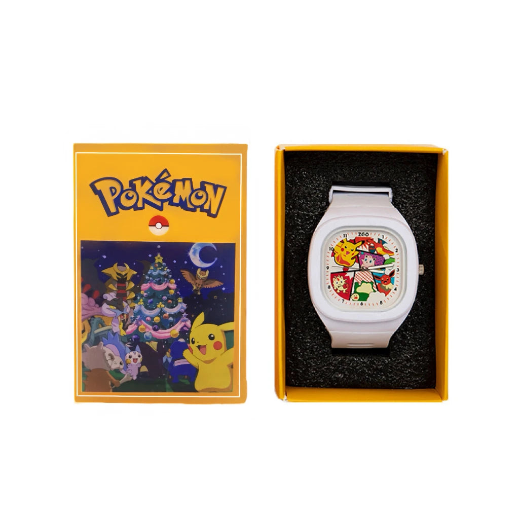 Pocket Monster Watch Anime Pikachu Cartoon Children's Quality Cute Square Watch Gift Box Series Children's Christmas Gifts