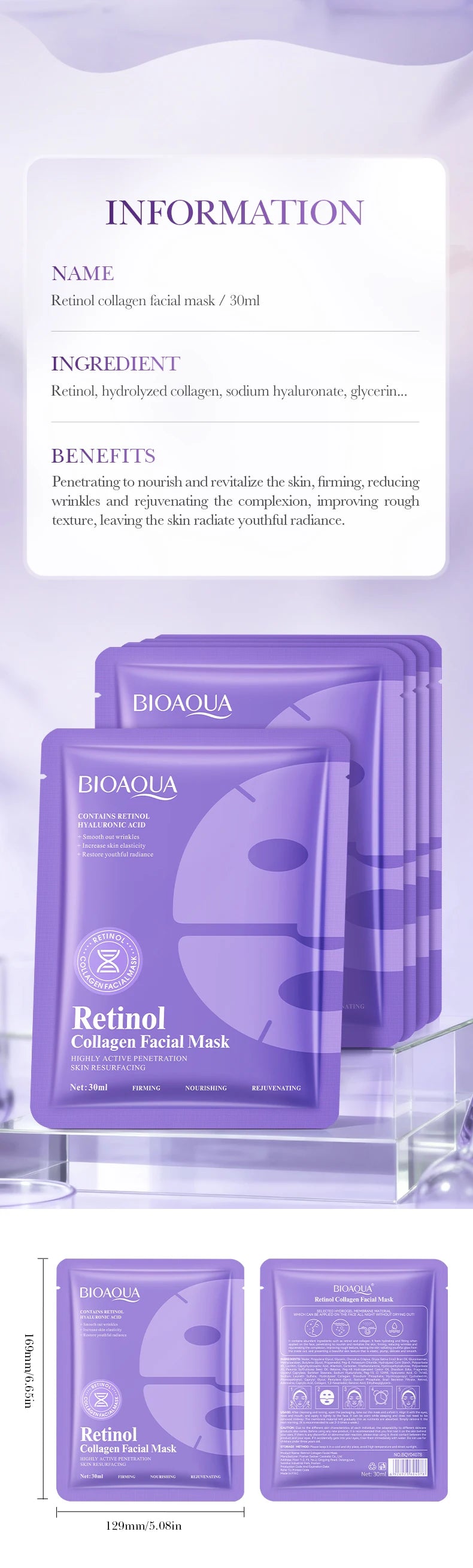 BIOAQUA Retinol & Collagen Anti-Wrinkle Mask Set: 5-Piece Rejuvenating Treatment