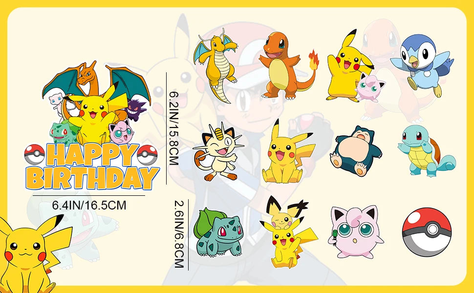 25 Pcs Pokemon Cake Toppers - Pokemon Cupcake Toppers & Large Pokemon Birthday Cake Topper for Pokemon Birthday Party Decoration