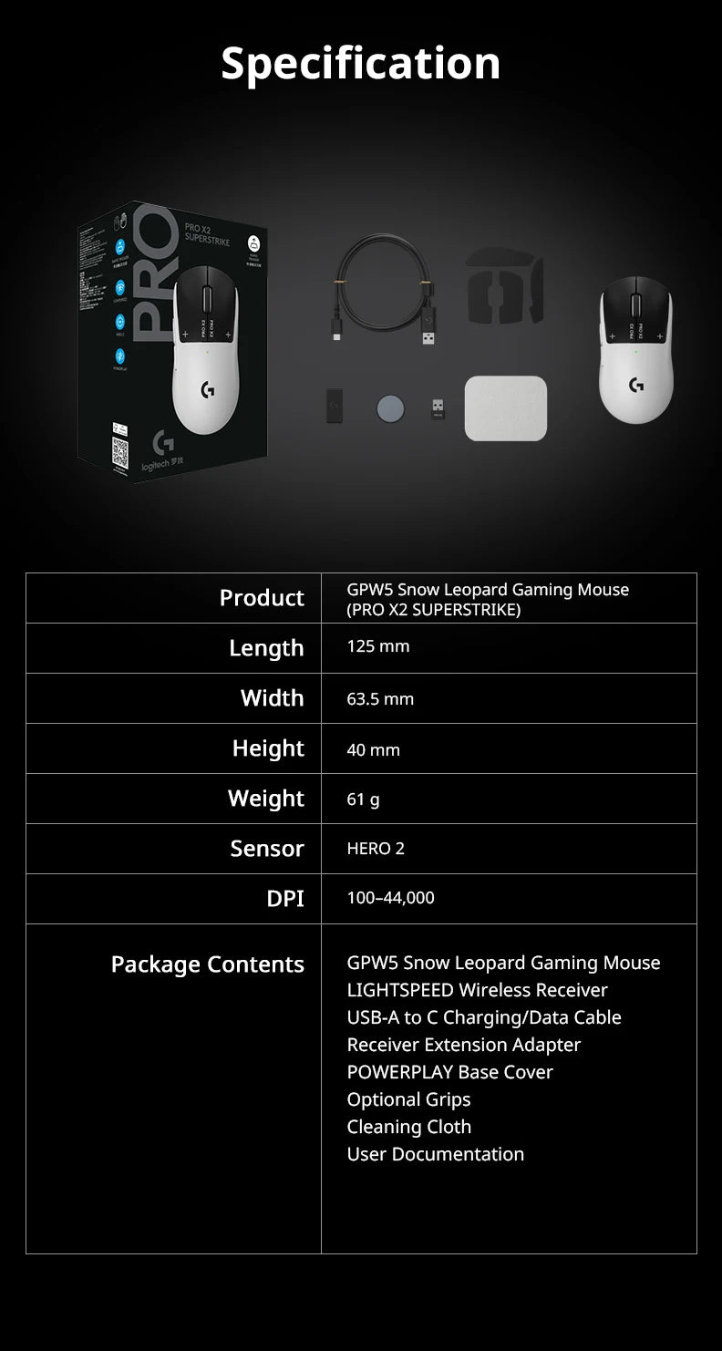 Logitech G PRO X2 SUPERSTRIKE Wireless Mouse, 44000DPI, 8000Hz