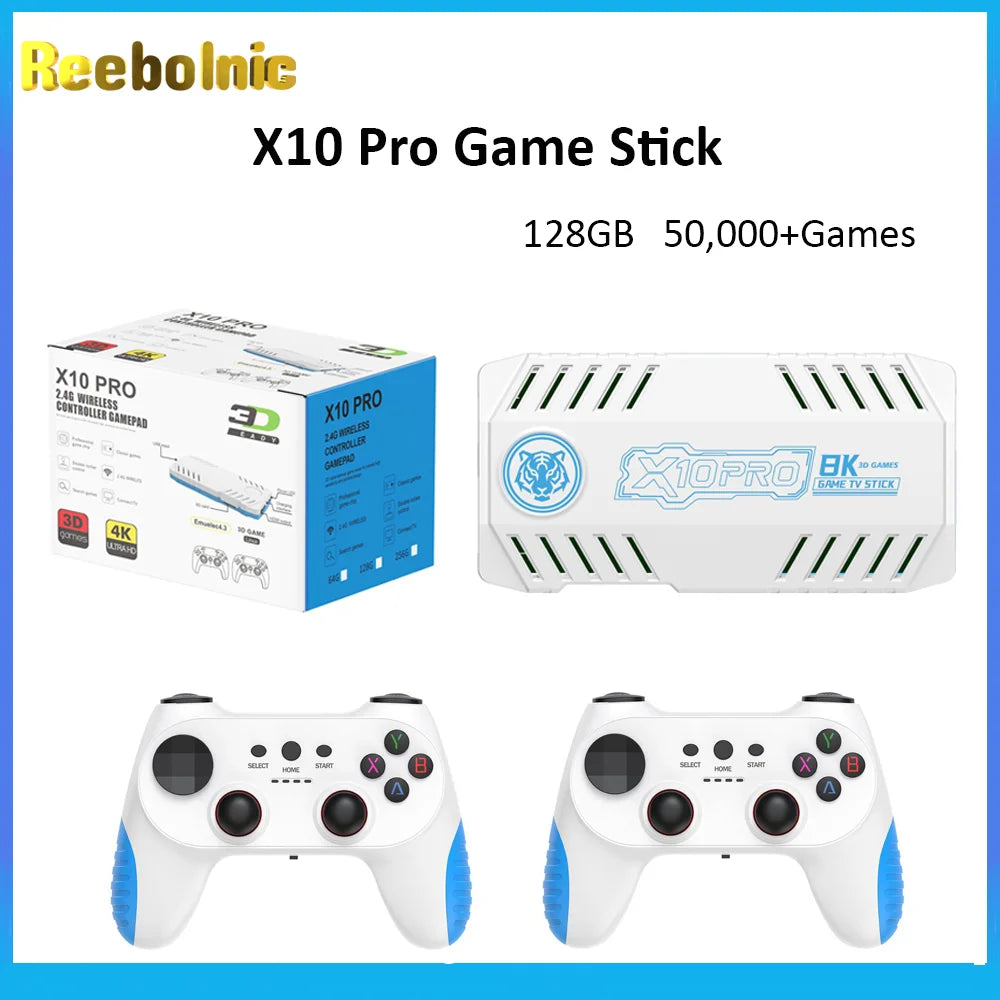 Reebolnic X10 Pro 128G 50000+Game Installed Retro Video Game Console 4K HD 50+Simulators Wireless X10 Pro Orange Game Stick