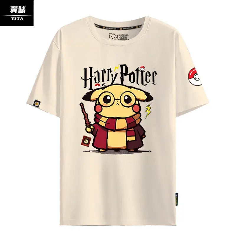 2026 Pok É Mon Pikachu Cute Short Sleeved T-shirt Made of Pure Cotton and Half Sleeved Body for Men