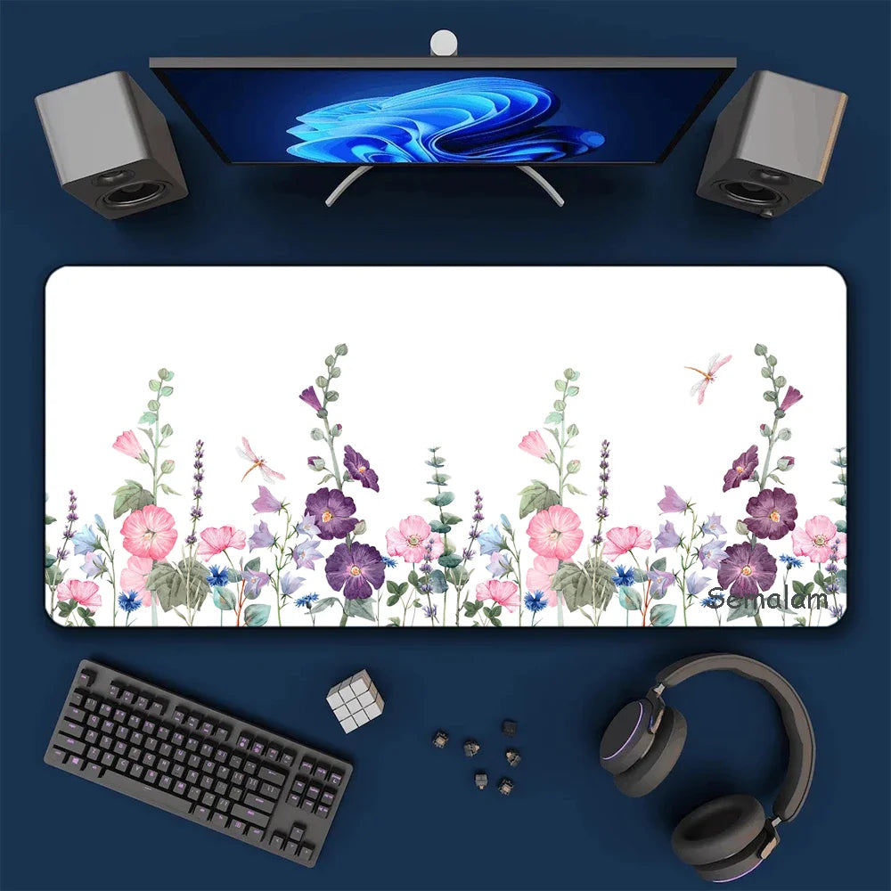 Watercolor Floral Extended Mouse Pad: Non-Slip Large Desk Mat for Office & Gaming