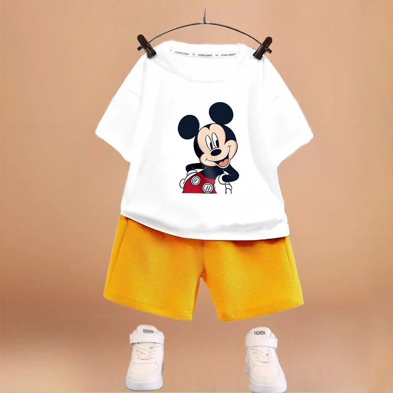 DISNEY Cartoon Printed Boys T Shirt Sets Summer Breathable Kids Short Sleeve Top and Shorts Two Piece Set Child Casual Outfits