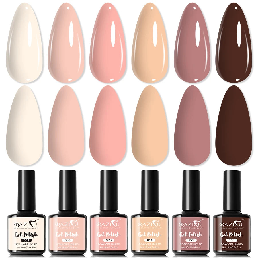 6Pcs Gel Nail Polish Set Milk Tea Popular Color UV Lamp Nail Gel for Nail Art Easy Apply & Soak Off DIY Home Manicure Salon Use