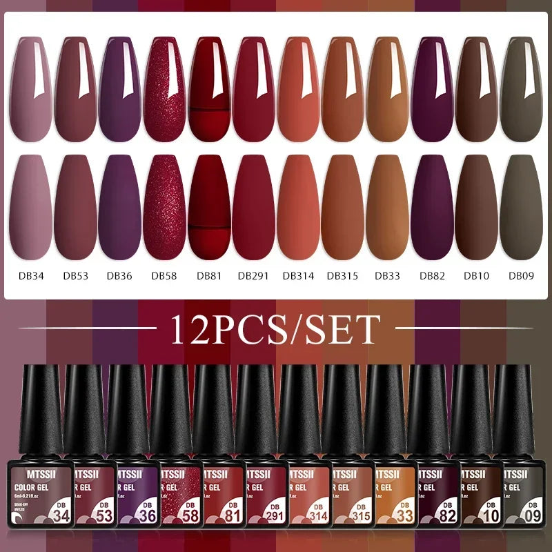 MTSSII 12pcs Gel Nail Polish Set Nude Pink Red Glitter Semi Permanent Soak Off UV Gel Varnish Manicure Kit Nail Supplies DIY