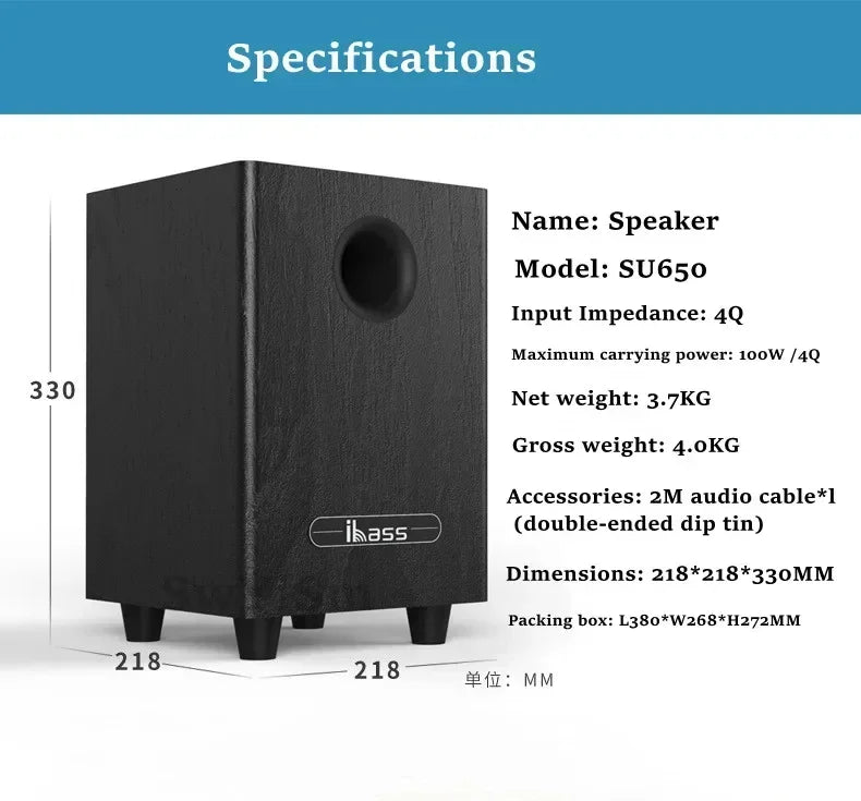 100W High Power 6.5″ Passive Subwoofer Speaker System
