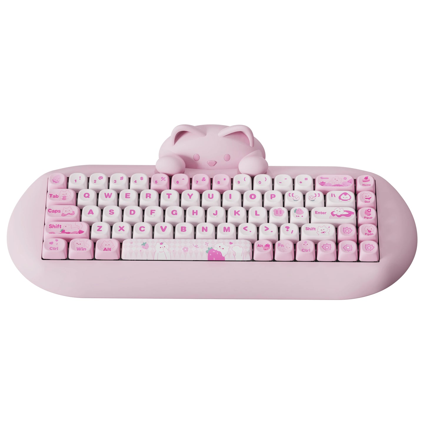 YUNZII C68 Pink 65% Hi-Fi Cute Cat Silicone Hot Swap NKRO Ergonomic Wireless BT5.0/2.4G/Wired RGB Mechanical Gaming Keyboard