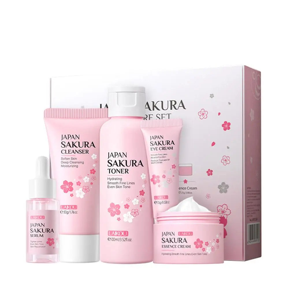 LAIKOU Japan Sakura Skin Care Set: 5-Piece Hydrating & Brightening Kit