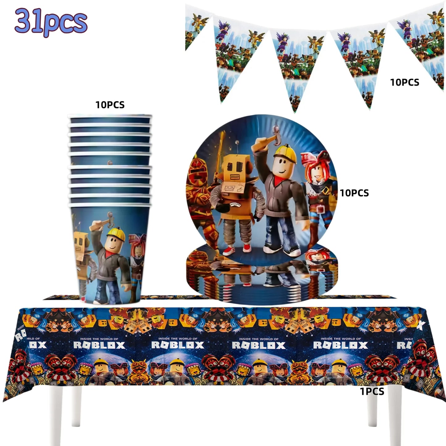 Roblox Boy Kids Set Birthday Party Decorations Tableware Tablecloth Cup Plate Napkin Bags Baby Shower Roblox Party Favor Kits