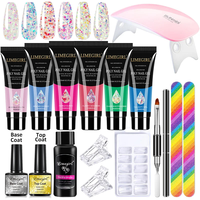 LIMEGIRL Acrylic Manicure Kit UV LED Light Semi-Permanent Gel Varnish Kit Gel Extension Nail Kit Dryer Soak Manicure Tool Kit