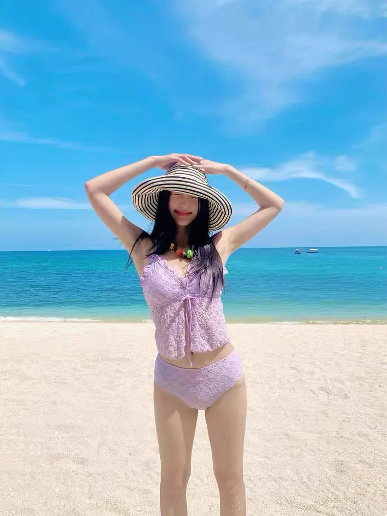 Swimsuit Women Pure Desire Sexy Hot Girl Split Triangle Bikini Gathering Chest Slimming Vacation Style Hot Spring Beach Swimsuit