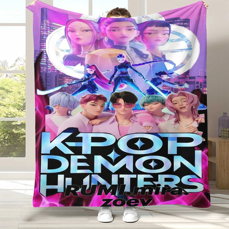 K-Pop Demon Hunters Golden Saja Boys Flannel Blanket,Ultra Soft Warm Plush Throw for Home Bedroom Bed Sofa Cover Office picnic