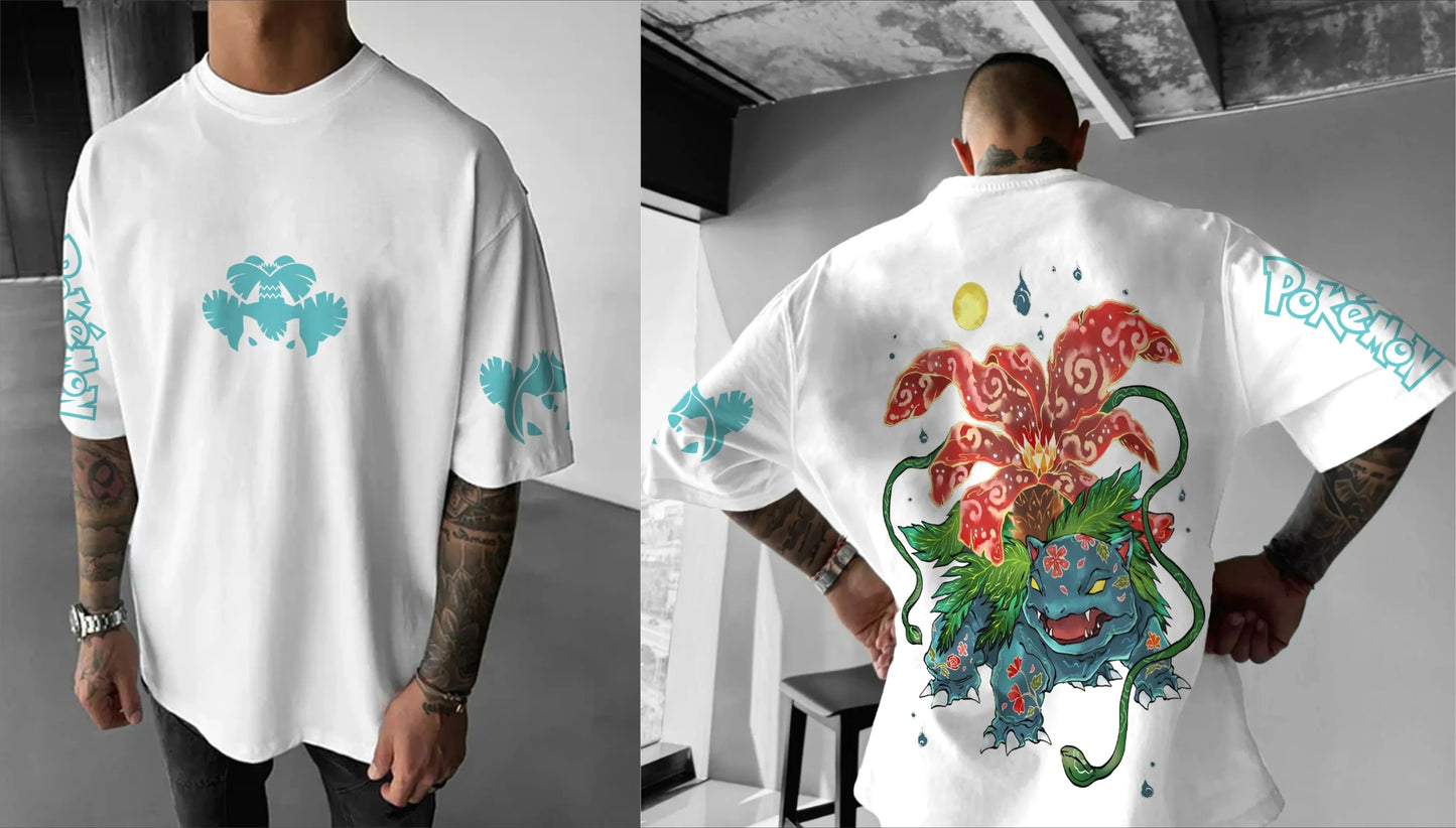 Pokémon Japanese Anime Peripheral Mimikyu Bulbasaur Short Sleeve T-Shirt Pokémon Summer Men's Fashion Breathable Sports Top