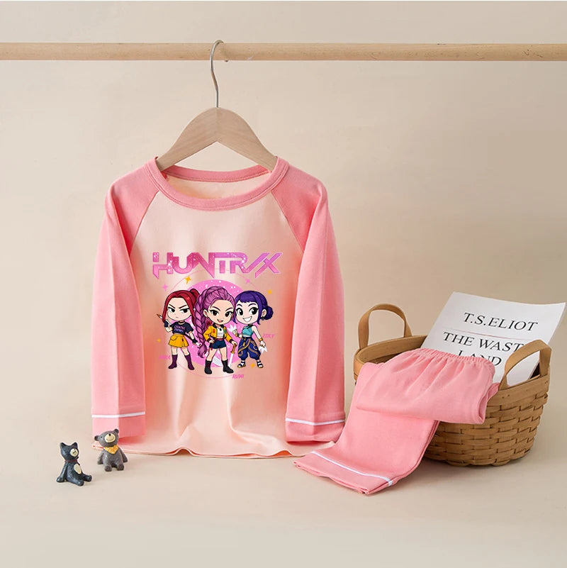 Kids' K-Pop HUNTRX Cotton Pajama Set: Long Sleeve Sleepwear for Girls & Boys