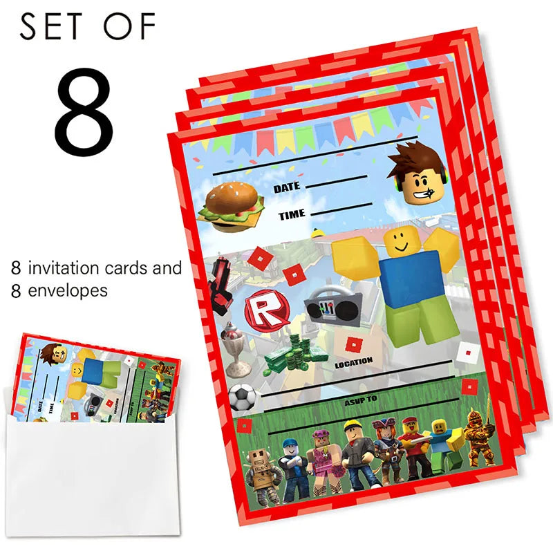 Roblox Birthday Party Invitation Cards (8pcs)