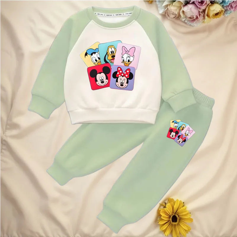 Spring Fall Boys and Girls Casual Sweatshirts Sets Kids O Neck Spliced Hoodies and Long Pants 2pcs Suit Children's Tracksuit New