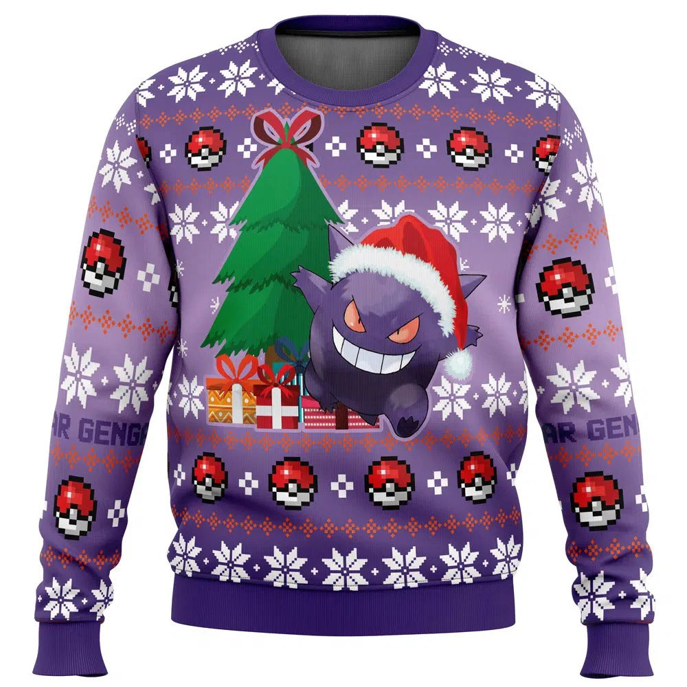 Bandai Pokemon Anime Peripheral Gengar Adult Kids Crewneck Ugly Christmas Sweatshirt Soft Comfy Loose Plus Size Autumn Winter