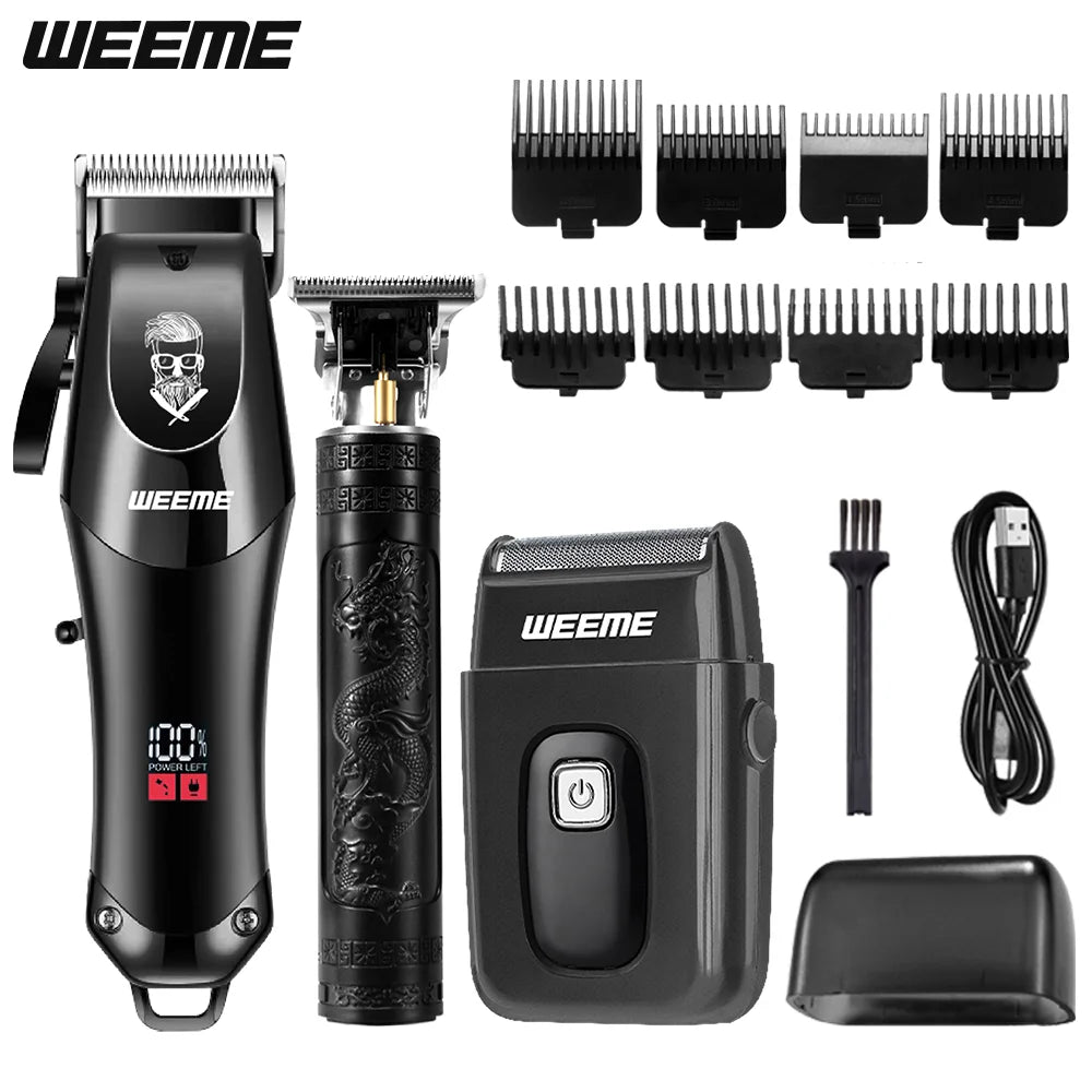 USB Rechargeable Hair Clippers for Men, Three-piece Set with Oil Head and Electric Trimmers, Ideal for Home Use