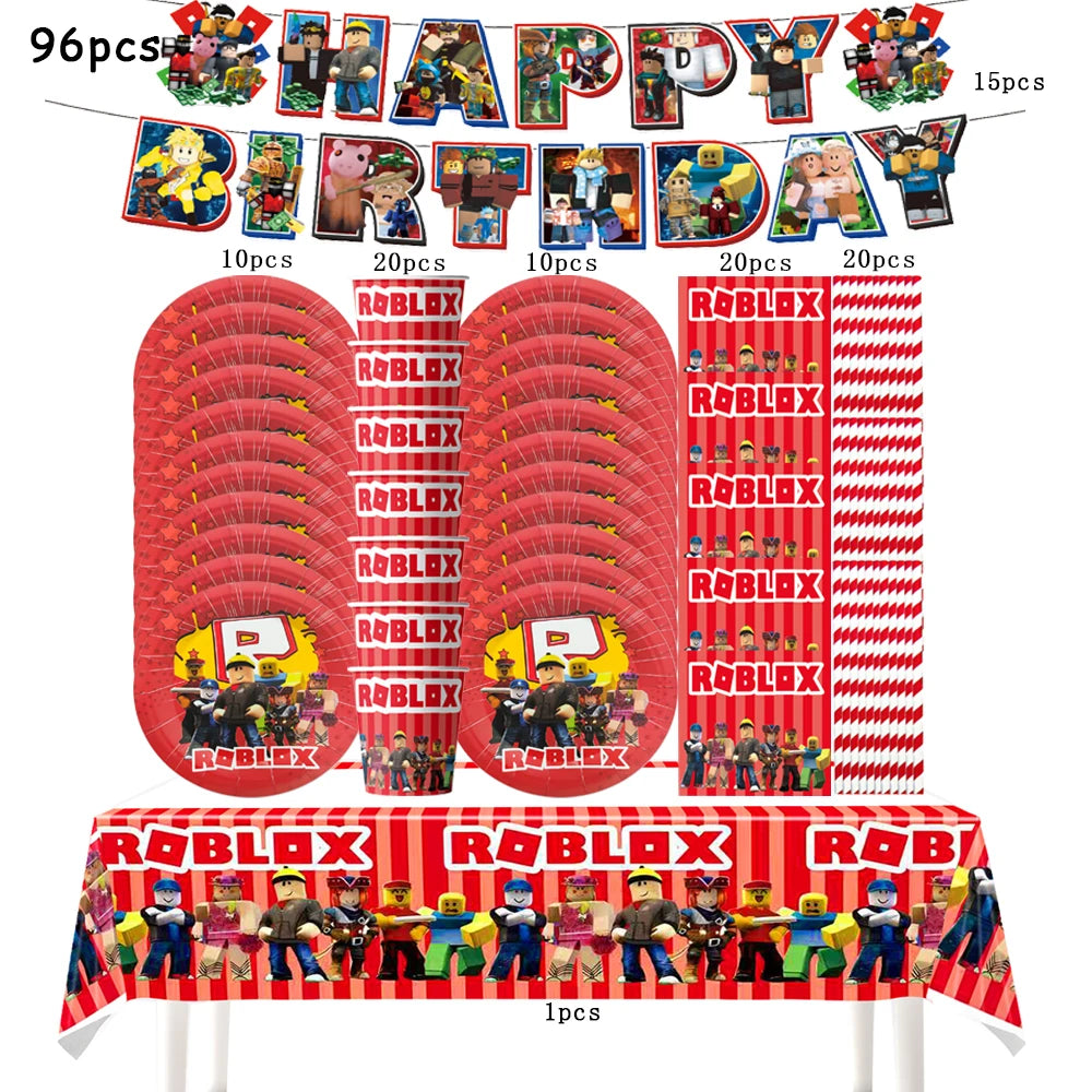 Robot Boy Happy Birthday Decoration Tableware Set Roblox Paper Tablecloth Plate Cup Cake Balloon Baby Shower Game Party Supplies