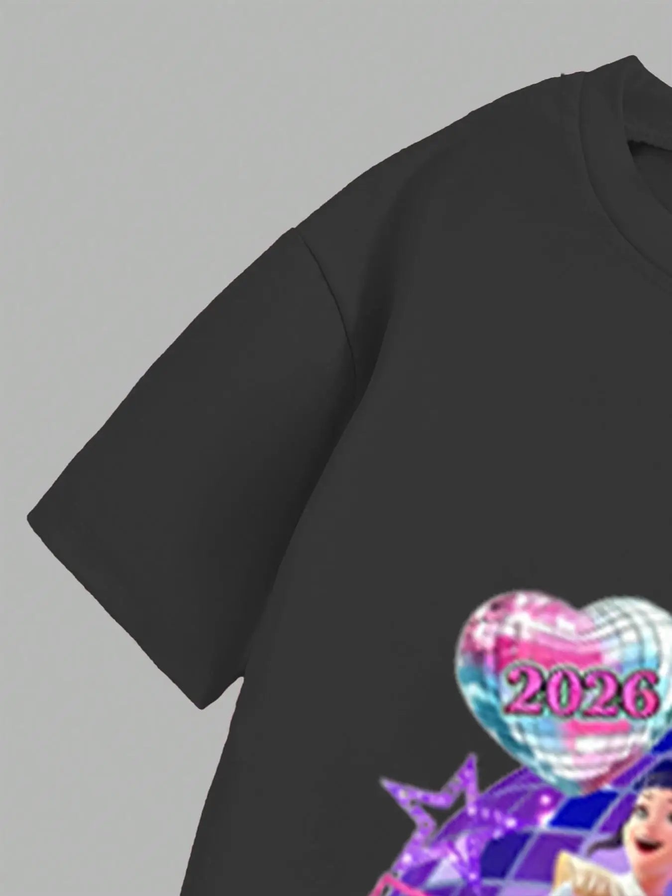 Girls' 2026 Concert Edition 2-Piece Set: Black Idol Graphic Tee & Neon Star Flared Pants