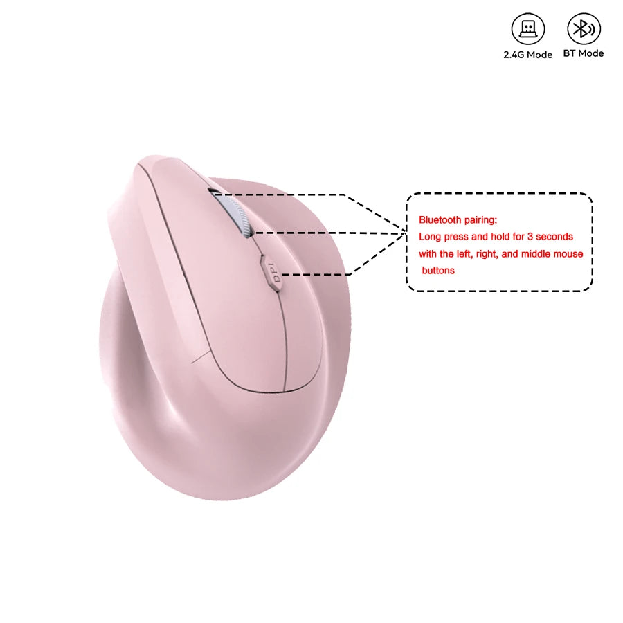 Ergonomic Bluetooth5.0&2.4G Wireless Vertical Mouse with Silent Button,Rechargeable 1600DPI Optical Mice for PC/Laptop/Desktop