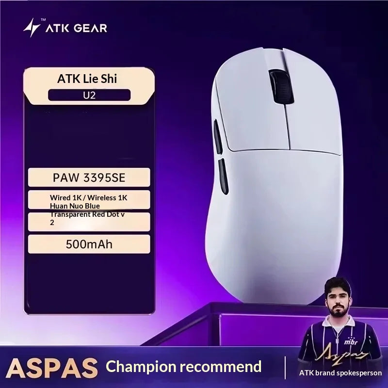 ATK Blazing Sky U2V2 Lightweight Gaming Mouse 39g 3 Mode Wireless with Paw3950 8000Hz Paw3395 for FPS Gamers PC Accessories
