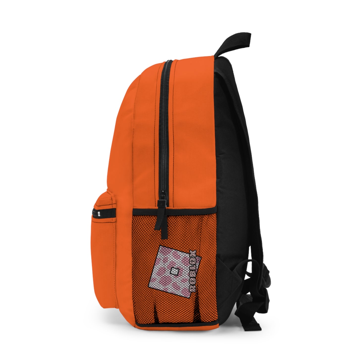 Side view of orange Roblox girls school bag showing mesh pocket and logo at dobermenpremier.com