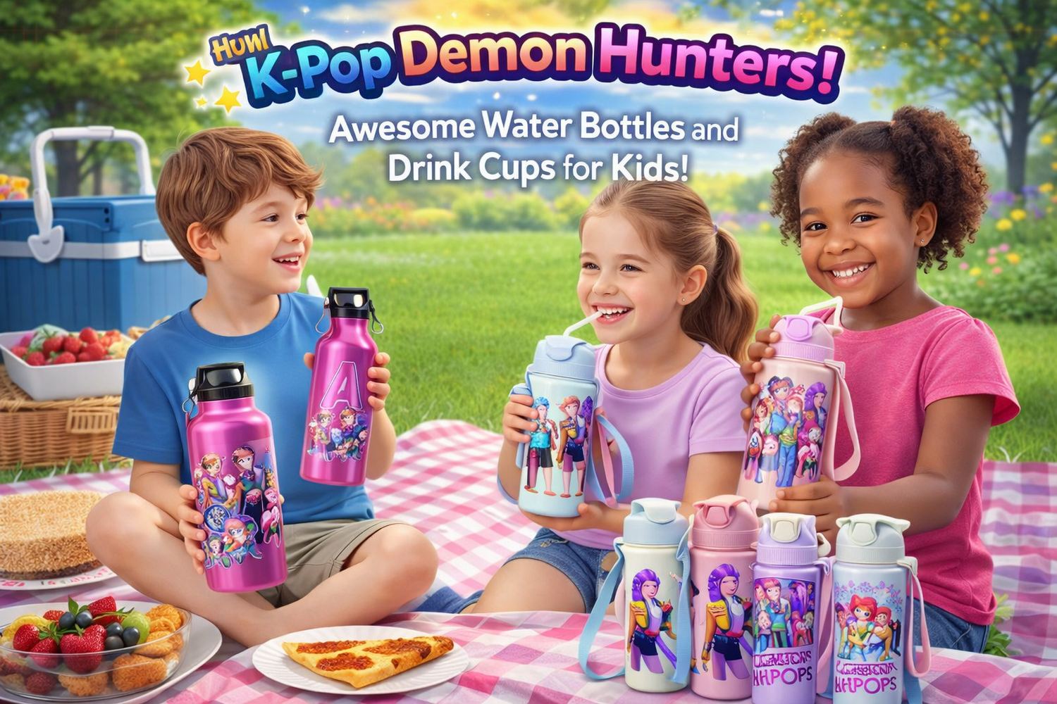 Variety of Kpop sportswear including compression leggings and sports bras featuring Rumi, Mira, and Zoey from K-Pop: Demon Hunters at Dobermen Premier.