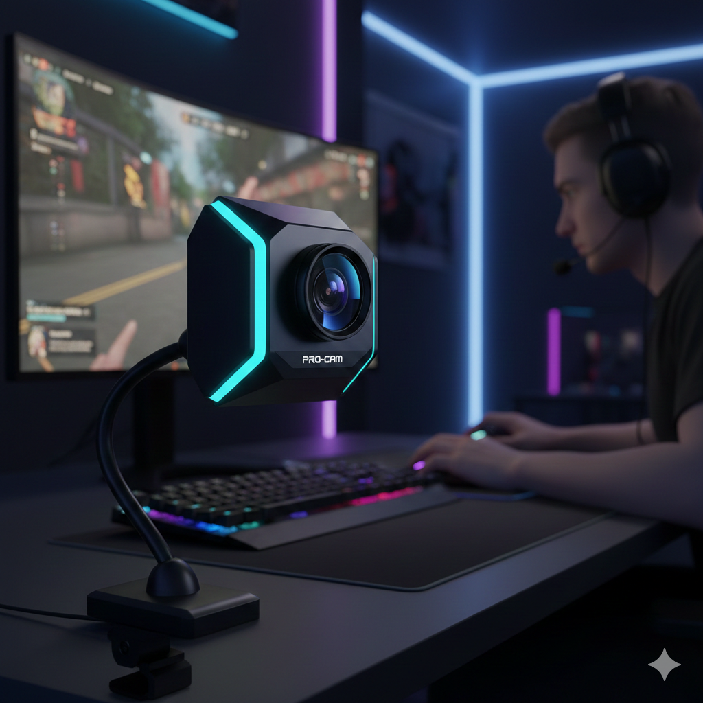 Professional 4K gaming webcam with ring light and adjustable mount for streaming at Dobermen Premier.