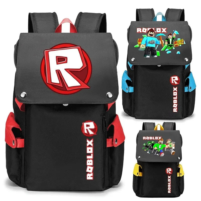 High-capacity Roblox school backpack for kids and teens featuring multiple gaming designs and ergonomic travel straps at Dobermen Premier.