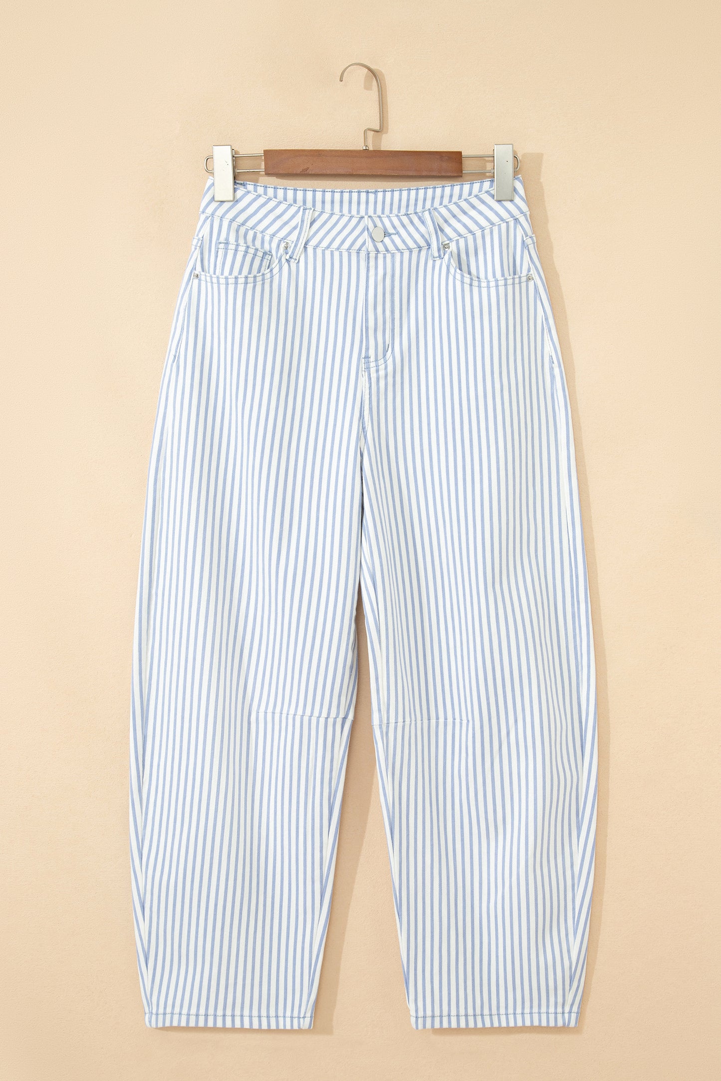 Khaki Stripe Casual Barrel Jeans
