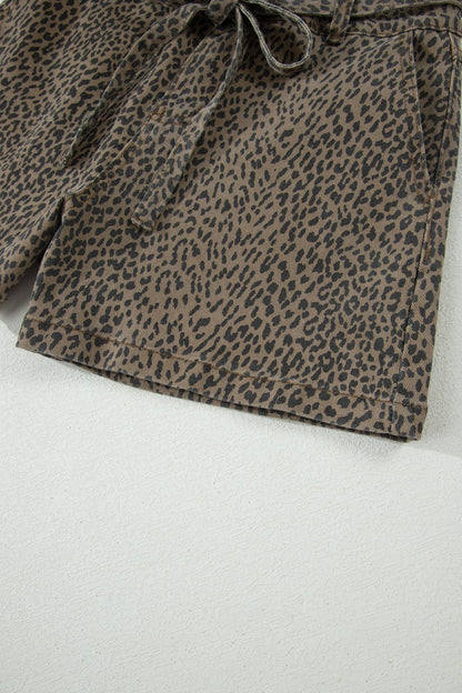 Black Leopard Print Loose Denim Shorts