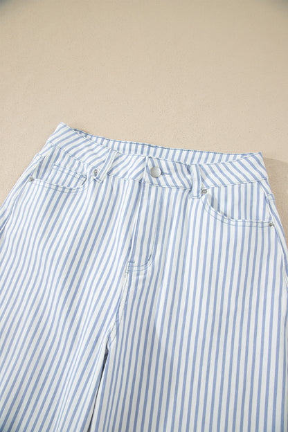 Khaki Stripe Casual Barrel Jeans