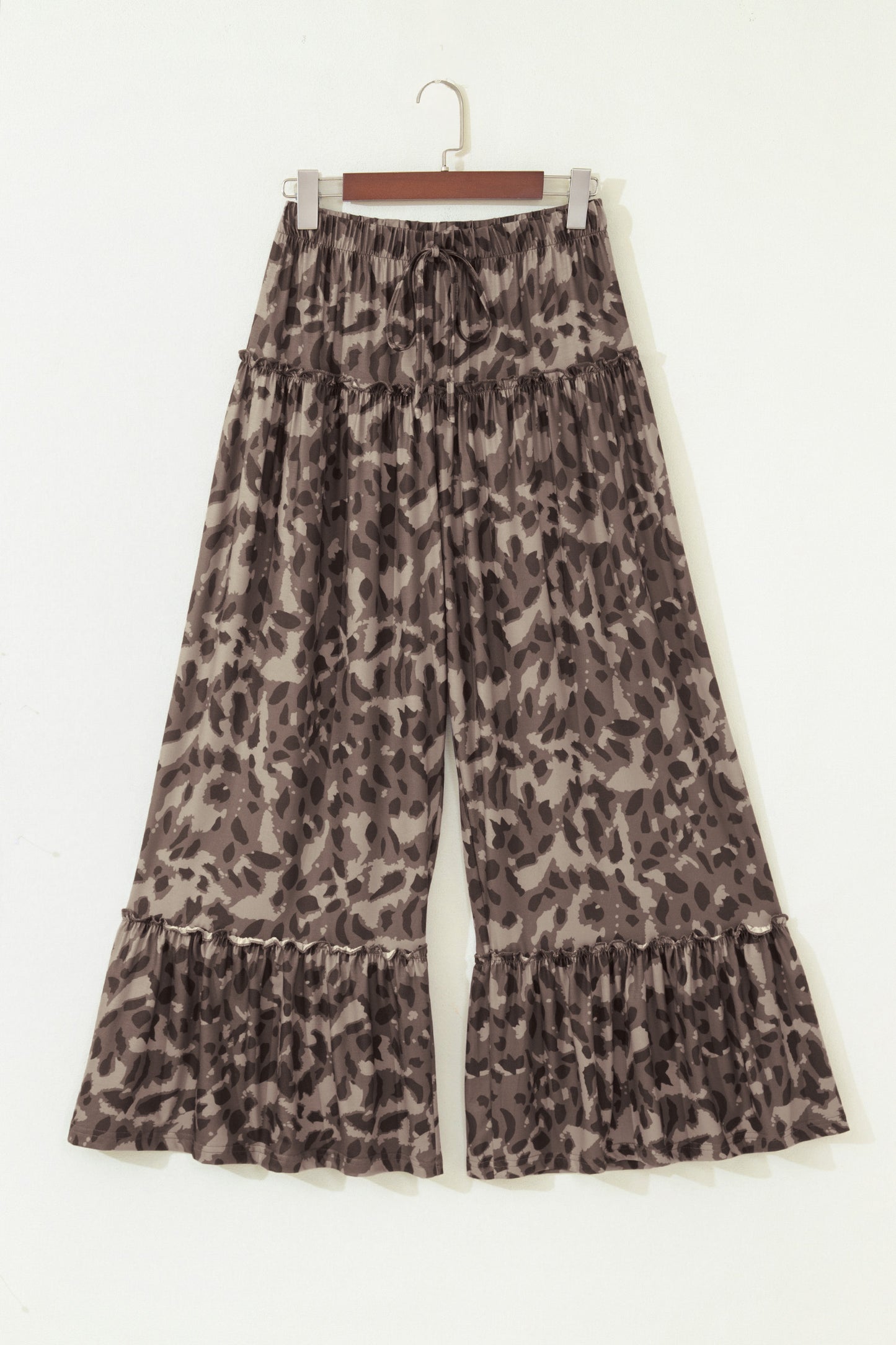 Beige Camo Print Wide Leg Casual Pants