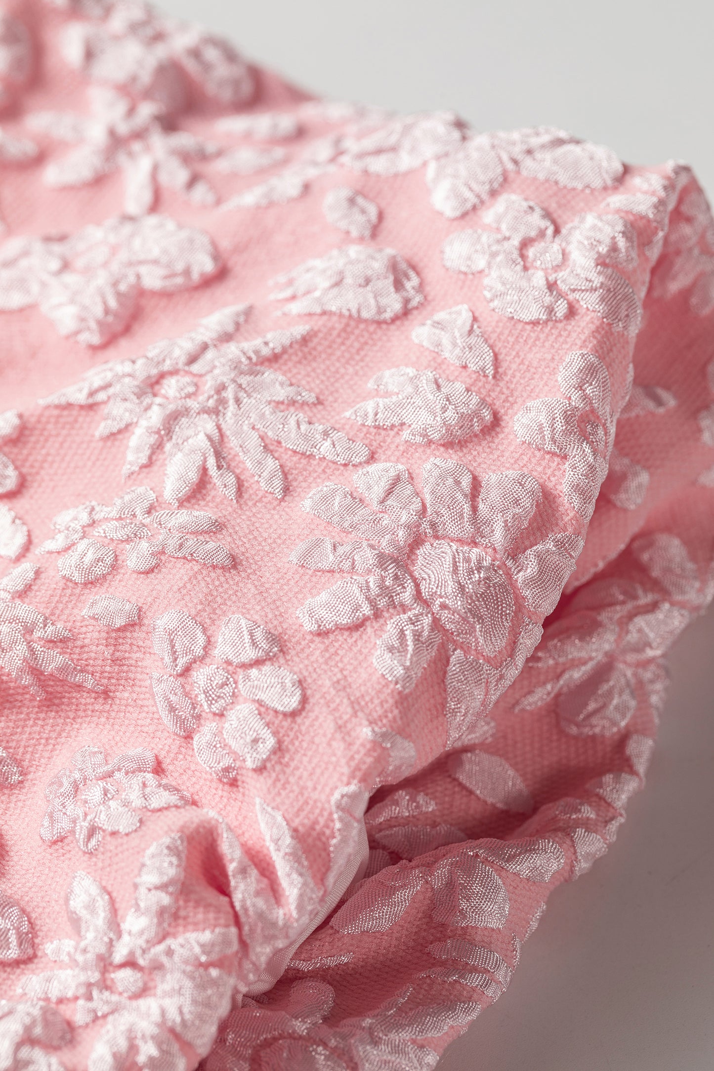 Iceland Blue Floral Textured Jacquard Puff Sleeve Blouse