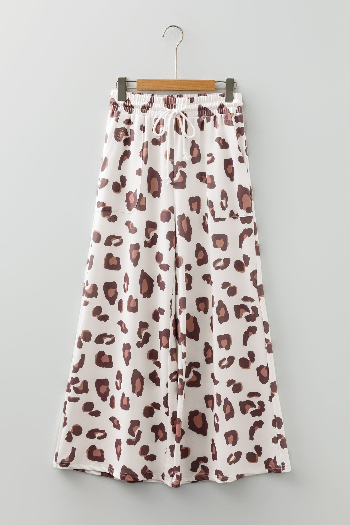 Pink Drawstring Leopard Print Patch Pocket Loose Pants