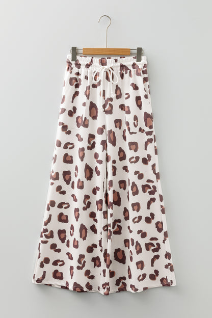 Pink Drawstring Leopard Print Patch Pocket Loose Pants