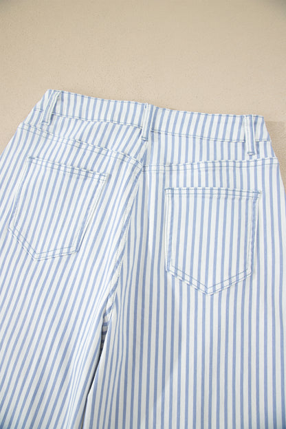Khaki Stripe Casual Barrel Jeans
