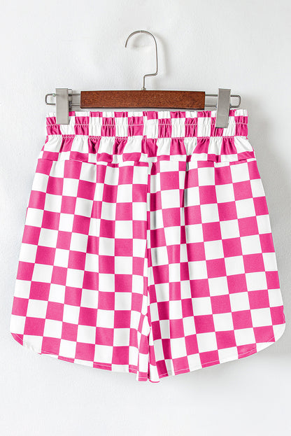 Black Checkered Print High Waist Casual Shorts